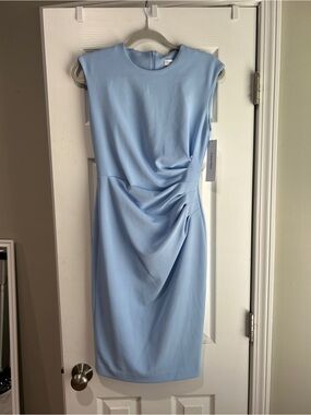 Calvin Klein Pale Blue Sleeveless Draped Midi Dress
